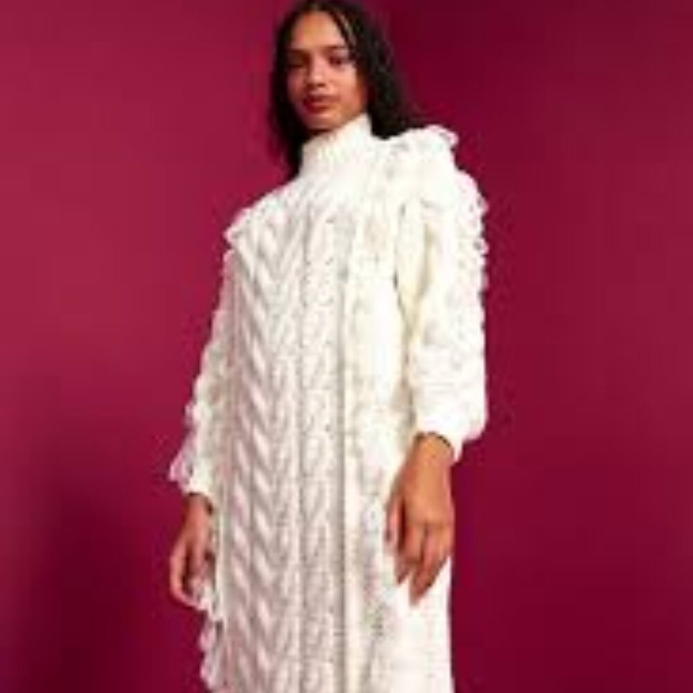 Farm Rio off white sweater Anthropologie cable knit midi dress size XL